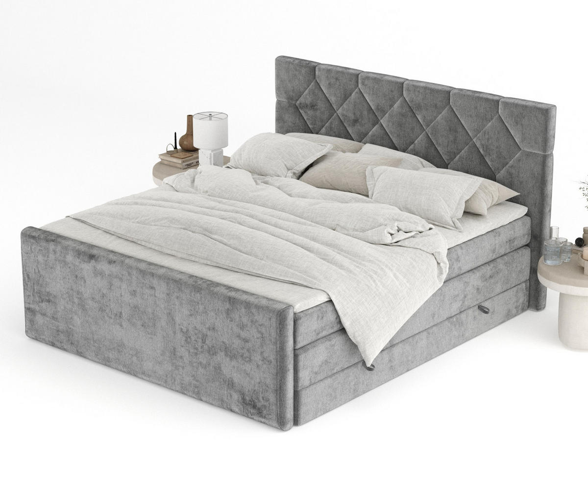 BOXSPRINGBETT Toma Grau 200/200 cm - Schwarz/Grau, Holz/Holzwerkstoff (200/200cm) - Maison de Reve