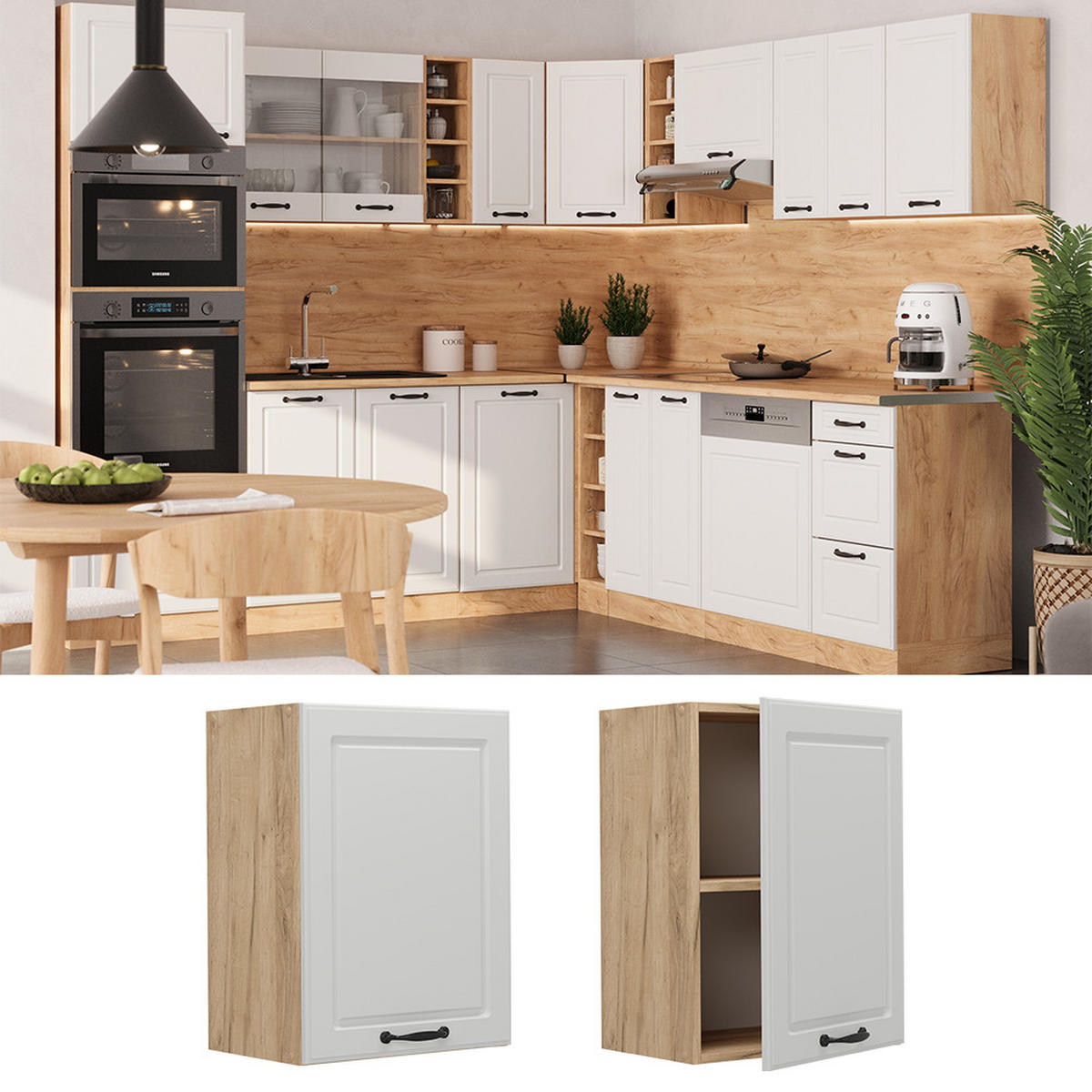 HÄNGESCHRANK R-Line Weiß Landhaus 45 cm - Honigeiche/Eiche Wotan, Holzwerkstoff (45/60/31cm) - Vicco