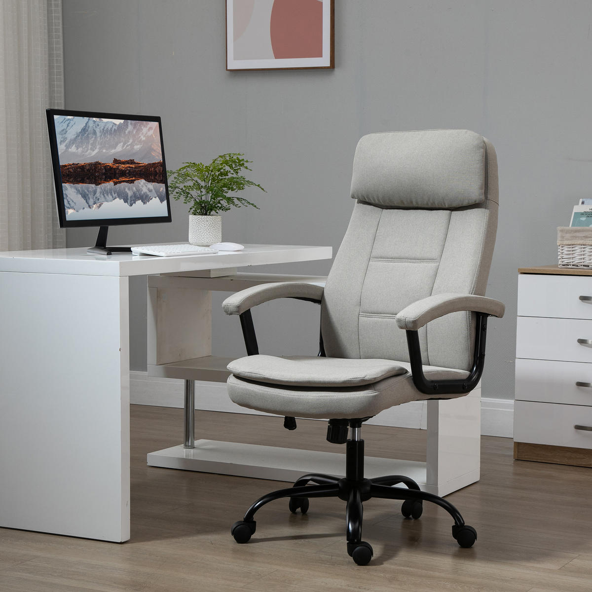 MASSAGEBÜROSTUHL Drehstuhl höhenverstellbar Lendenwirbelsäulenmassage Beige - Beige, Kunststoff (70/121/63cm) - Vinsetto