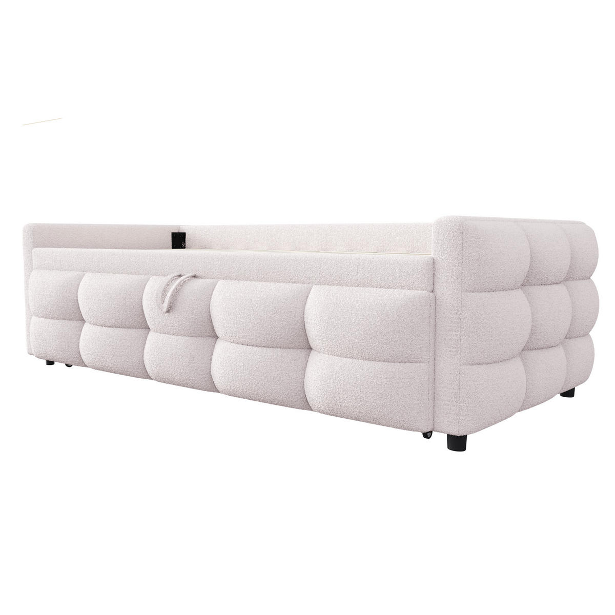 AUSZIEHBETT 90/180/190 cm DE-01659, in Beige, mit Teddy-Samt - Beige, Metall (90/190cm) - ComfortXL