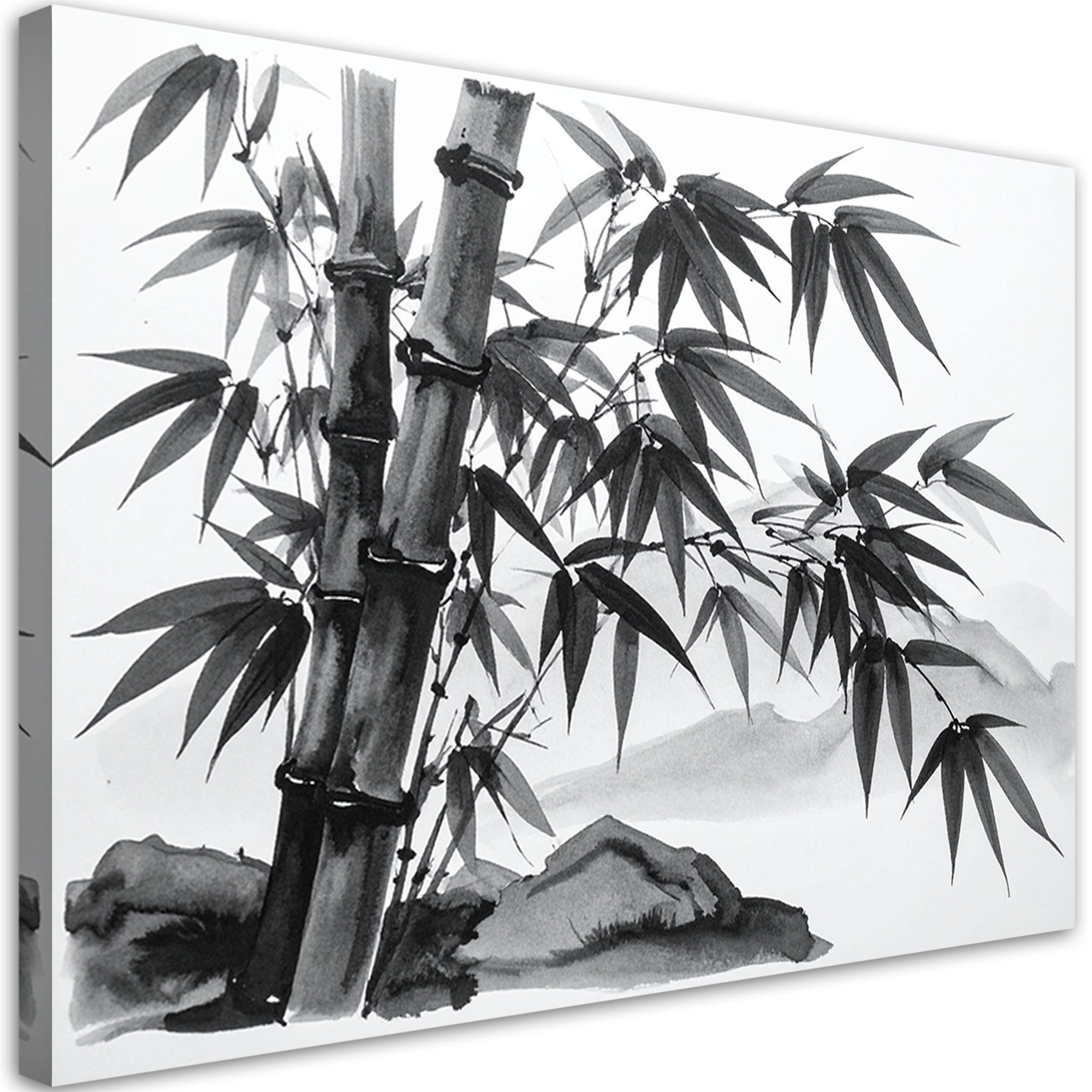 LEINWANDBILD Bambusblätter Landschaft schwarz-weiß 60x40cm - Schwarz, Textil (60/40cm) - Feeby