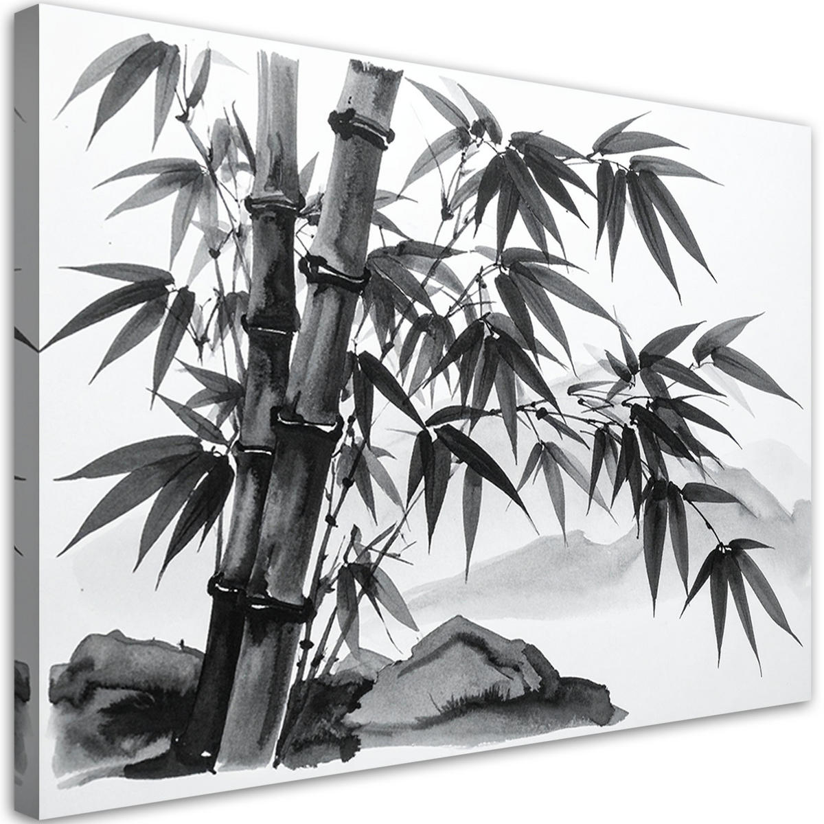 LEINWANDBILD Bambusblätter Landschaft schwarz-weiß 60x40cm - Schwarz, Textil (60/40cm) - Feeby