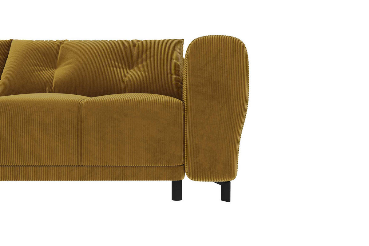 ECKSOFA Massimo Cordstoff Goldfarben inkl. Schlaffunktion Links - Goldfarben/Schwarz, Textil/Metall (246/177cm) - 99rooms