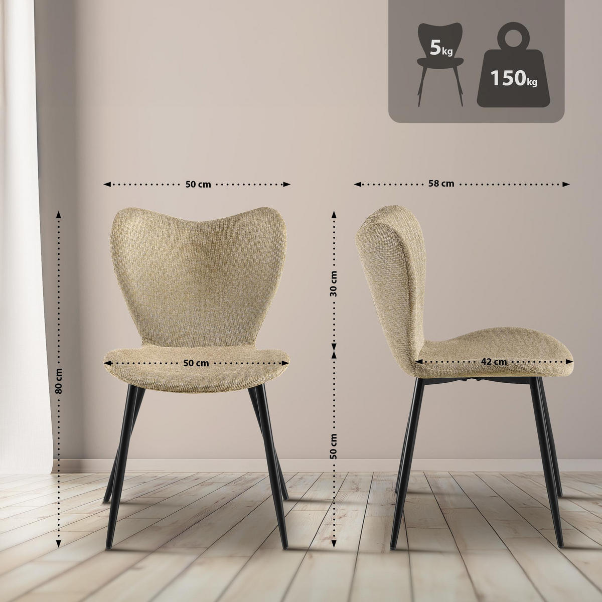 ESSZIMMERSTUHL Stoff Taupe - Taupe/Schwarz, Textil/Metall (50/80/58cm) - CLP