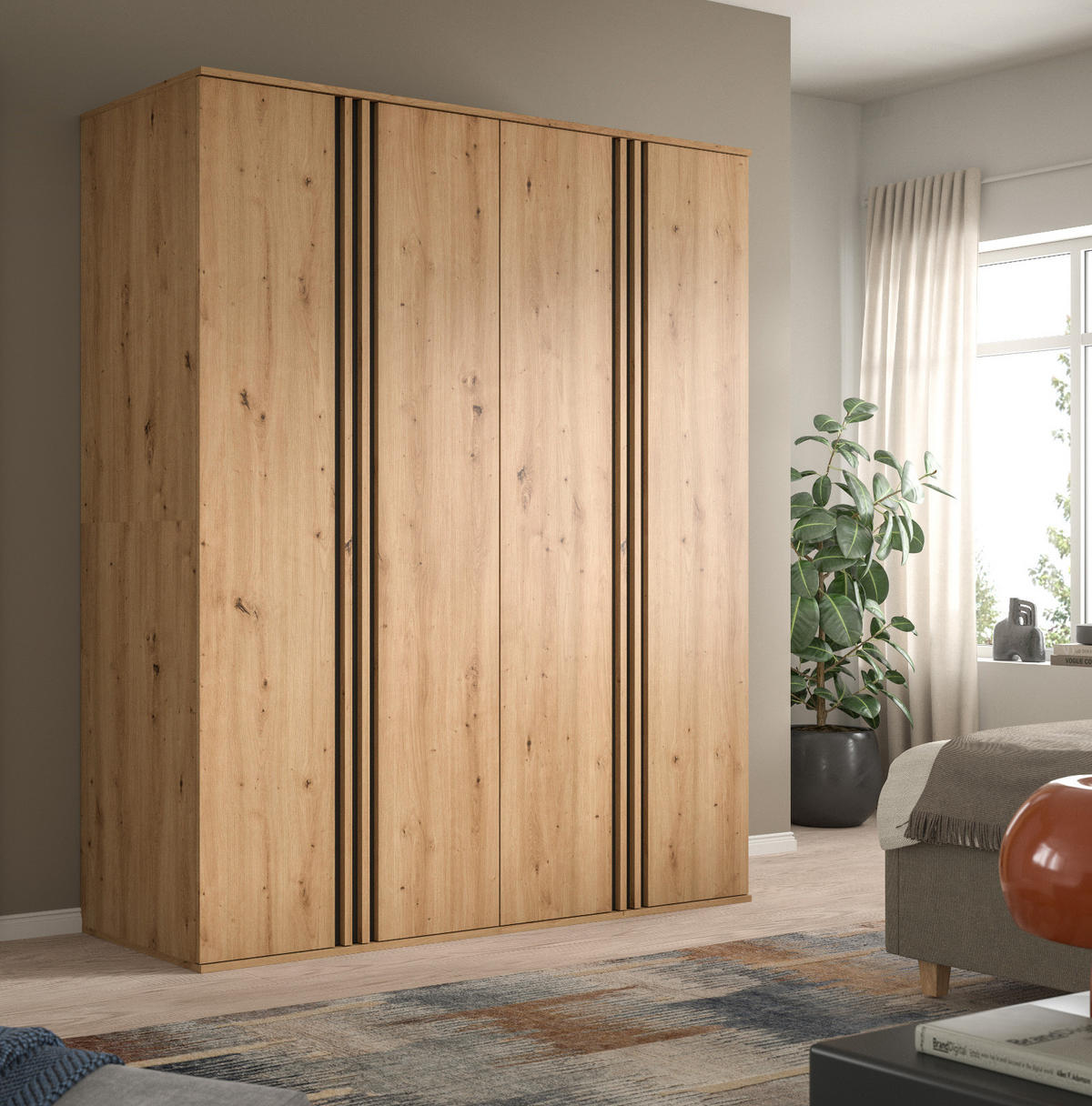 KLEIDERSCHRANK Eiche Artisan, grau 160 x 192 cm, Wäscheschrank 4-türig - Anthrazit/Eiche Artisan, Holzwerkstoff (160/192/56cm) - Inn.Furn