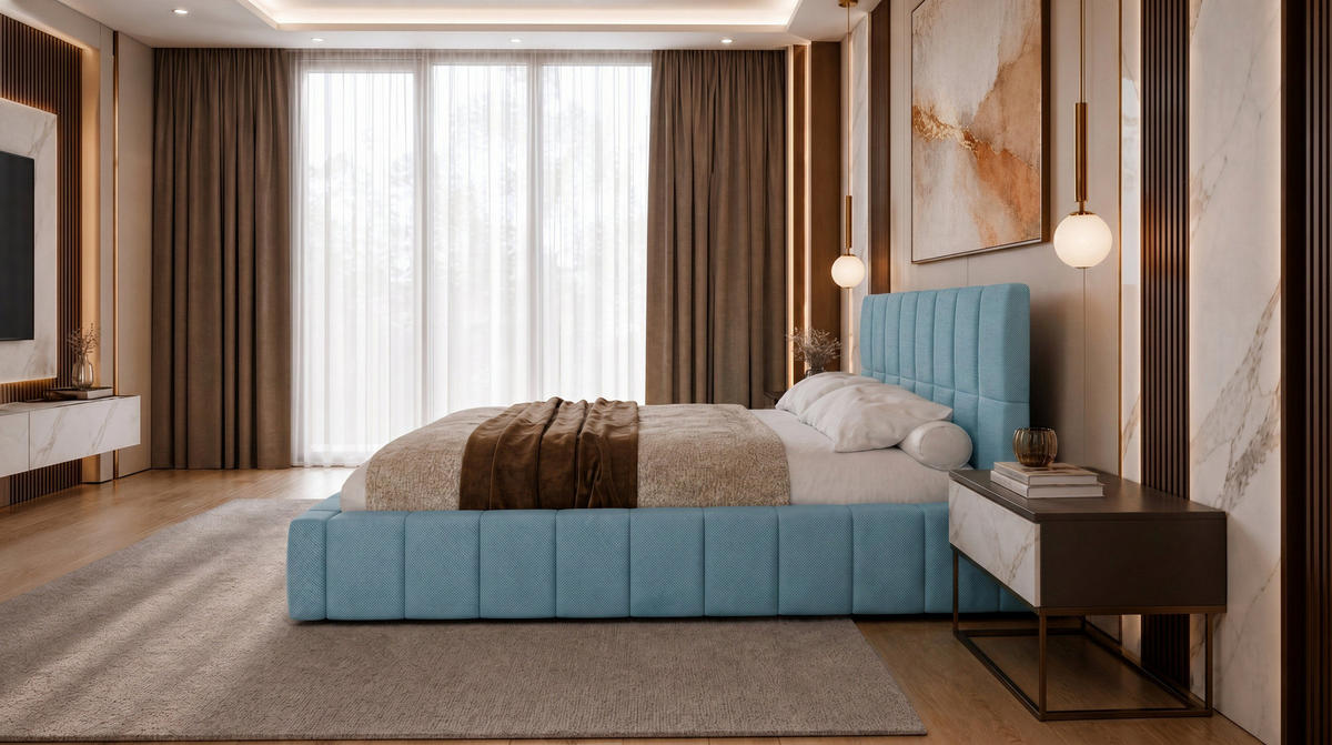 POLSTERBETT 200x200 cm, Alma, Doppelbett mit Bettkasten, Lattenrost aus Holz, Velourstoff, Hellblau - Hellblau, Holz/Kunststoff (200/200cm) - Marpur