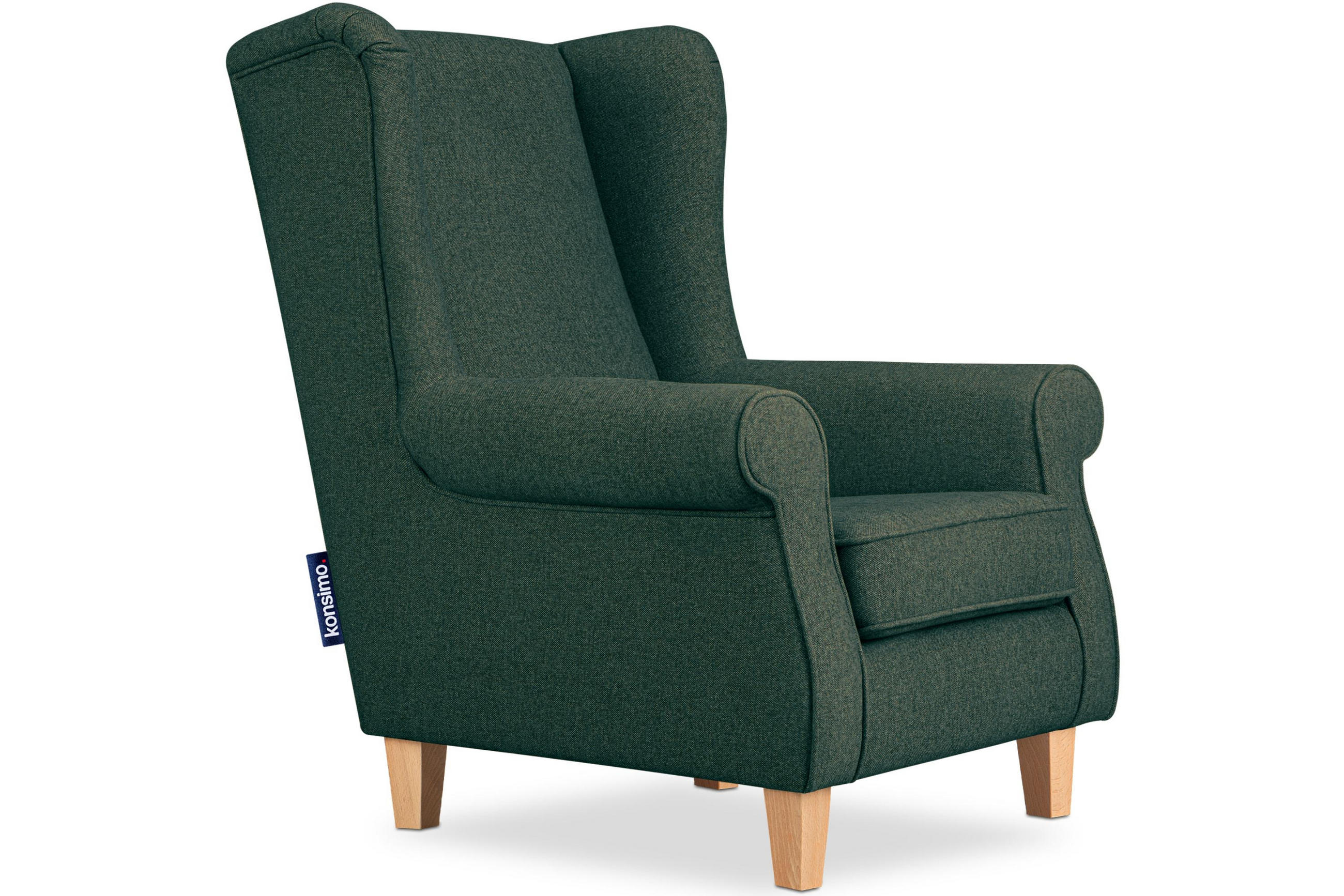 OHRENSESSEL MILES Massivholzbeine buche, meeresgrün - Jadegrün, Holzwerkstoff/Buchenholz (82/105/97cm) - KONSIMO®