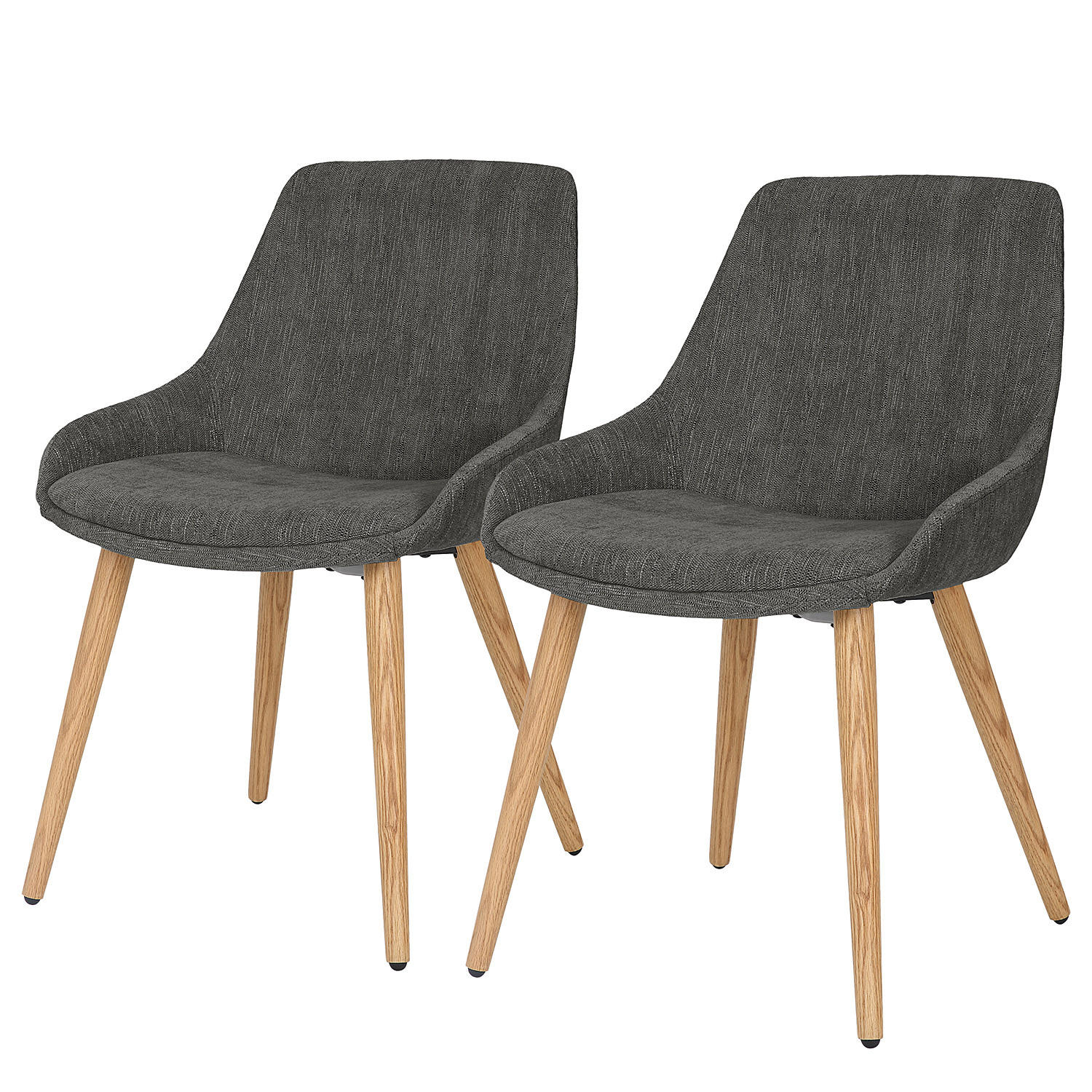 POLSTERSTUHL - 2er-Set - Webstoff / Eiche massiv - Dunkelgrau, Eichenholz/Holz (53/83/54cm) - home24
