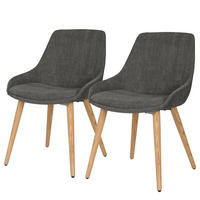 POLSTERSTUHL - 2er-Set - Webstoff / Eiche massiv - Dunkelgrau, Eichenholz/Holz (53/83/54cm) - home24