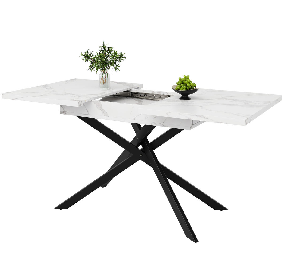 JÍDELNÍ stůl 120-160/80/76,5 cm bílý/černý z MDF a kovu rozkládací - bílá, kompozitní dřevo (160/80/76.5cm) - OKWISH