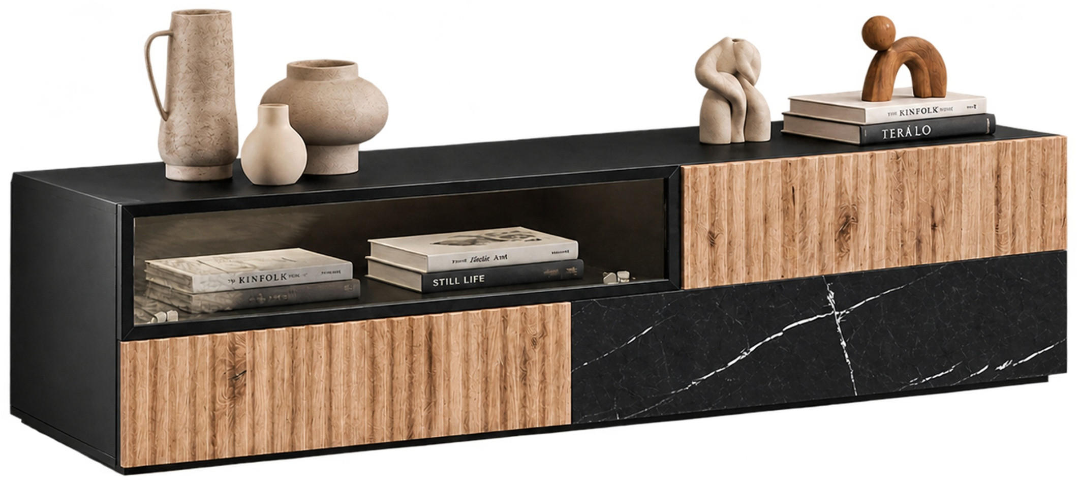 Inn.Furn Tv-Lowboard Eiche, Schwarz 160x42x45 cm