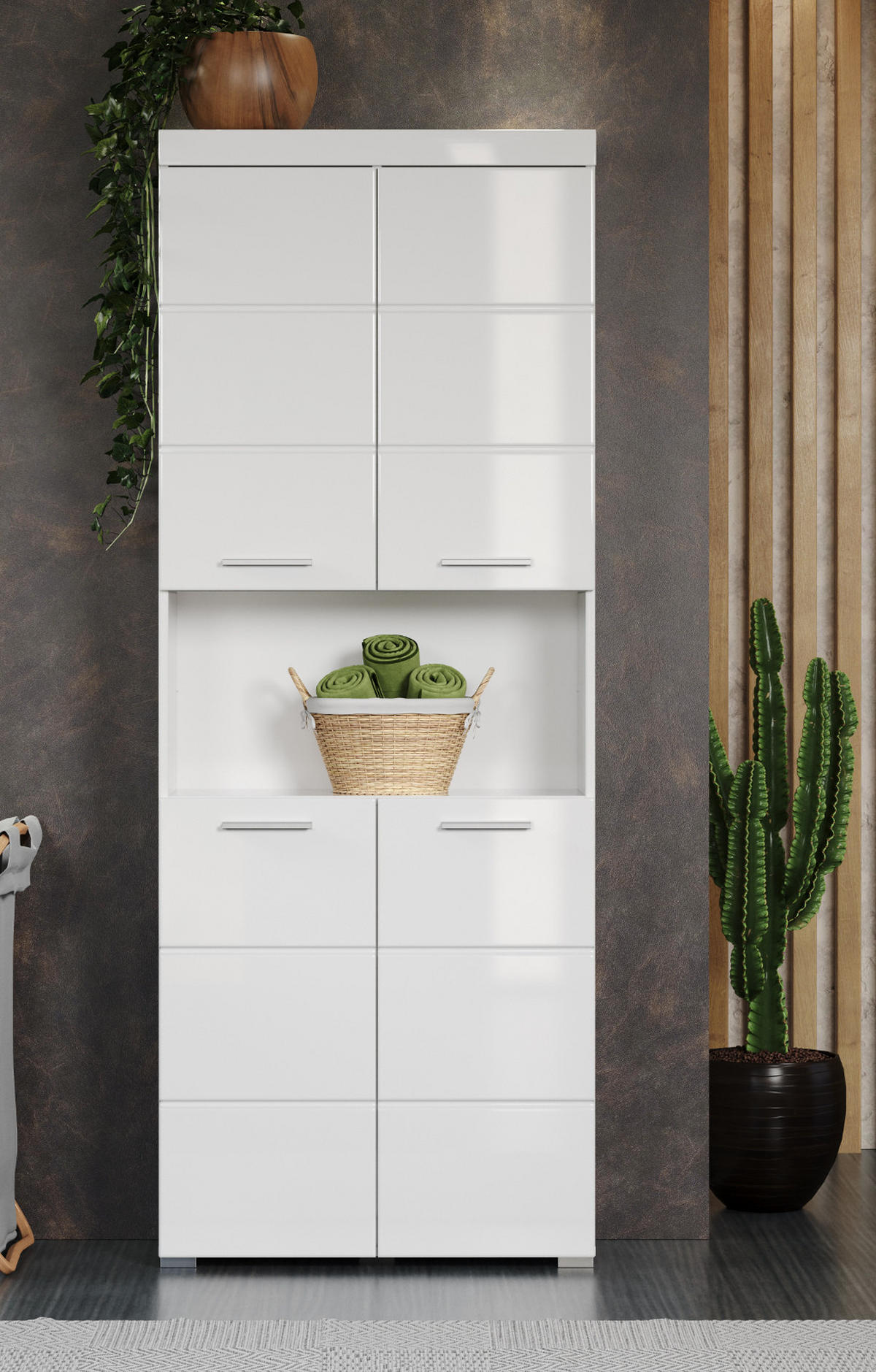 HOCHSCHRANK weiß Hochglanz 73 x 190 cm, Badschrank mit viel Stauraum - Weiß, Holzwerkstoff/Kunststoff (73/190/31cm) - Top.Furn