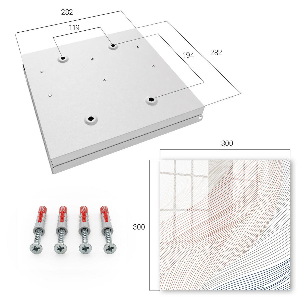 SCHLÜSSELBOX Weiß 30x30 cm – Türöffnung nach rechts - Wellenlinien - Beige, Metall (30/30/5cm) - TULUP