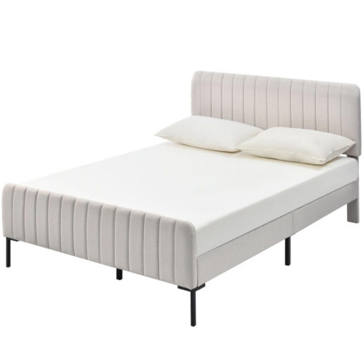 POLSTERBETT 160/200 cm in Grau & Beige Leinen mit verstellbarem Kopfteil - Beige, Holzwerkstoff/Textil (160/200cm) - CHICFURN