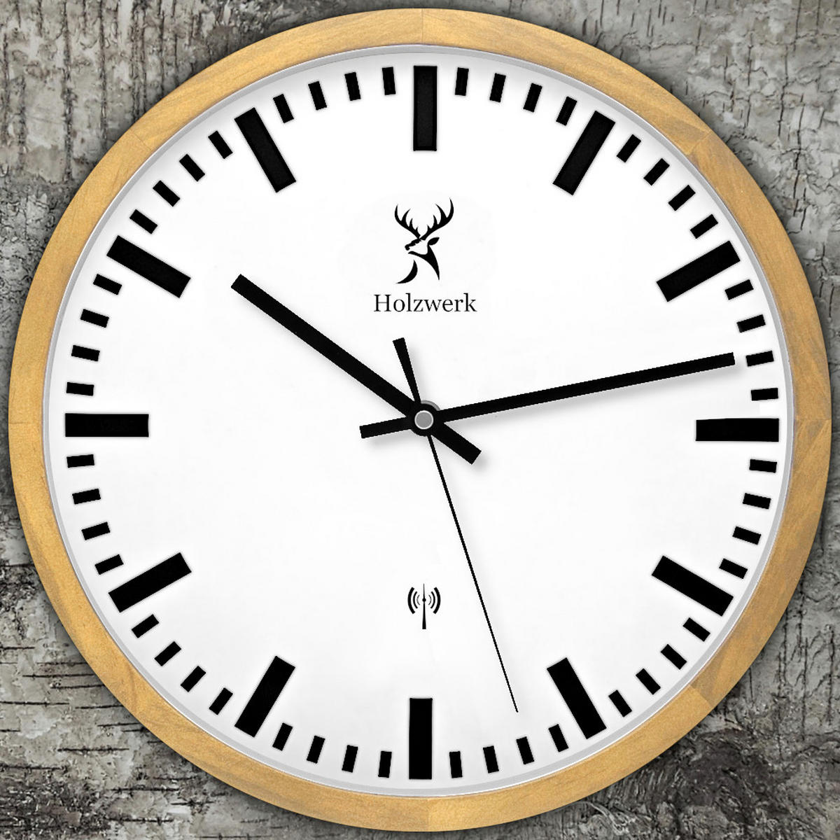 WANDUHR Holz Designer GOLDBERG (FUNK) Loft Wand Uhr, beige, weiß - Beige/Schwarz, Glas/Holz (30/30/4.2cm) - Holzwerk