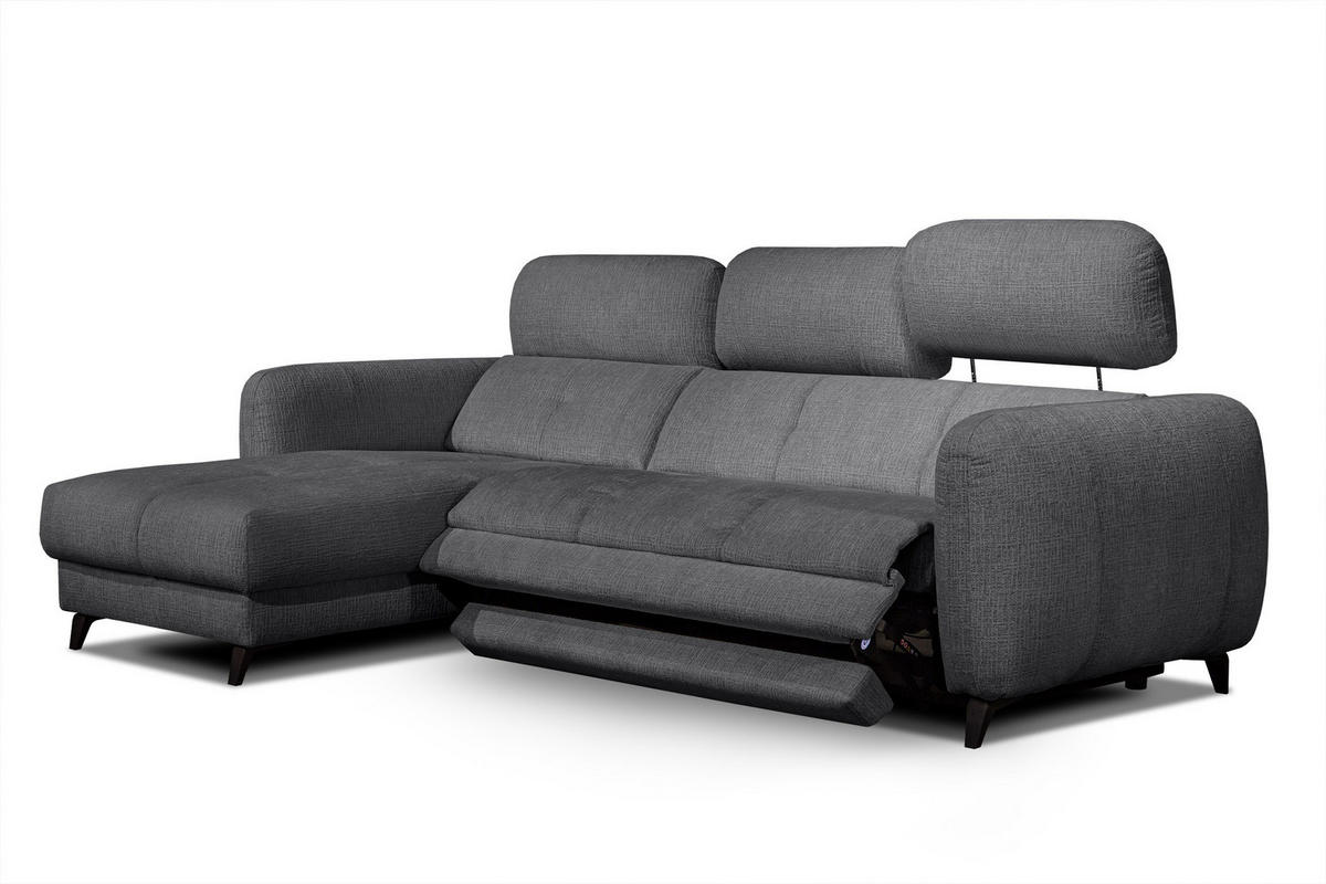 ECKSOFA SVEN 3-Sitzer, 1 Relax XL, verstellbare Kopfstützen, dunkelgrau - Anthrazit/Schwarz, Holzwerkstoff/Textil (256/163cm) - Courtois Laville