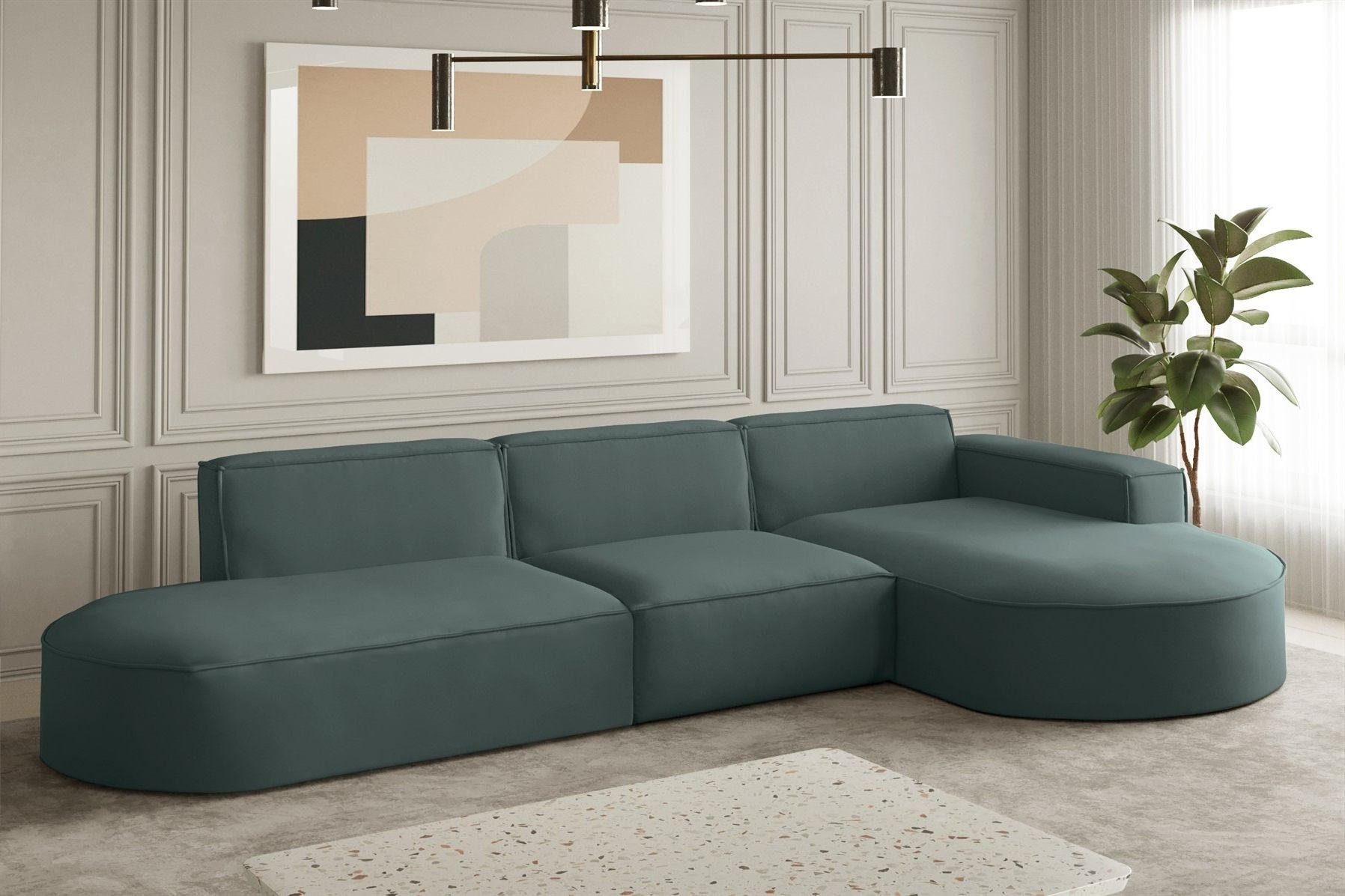 ECKSOFA Ottomane Palma Opera Velvet - Smaragdgrün, Holzwerkstoff/Textil (296/165cm) - Fun Möbel