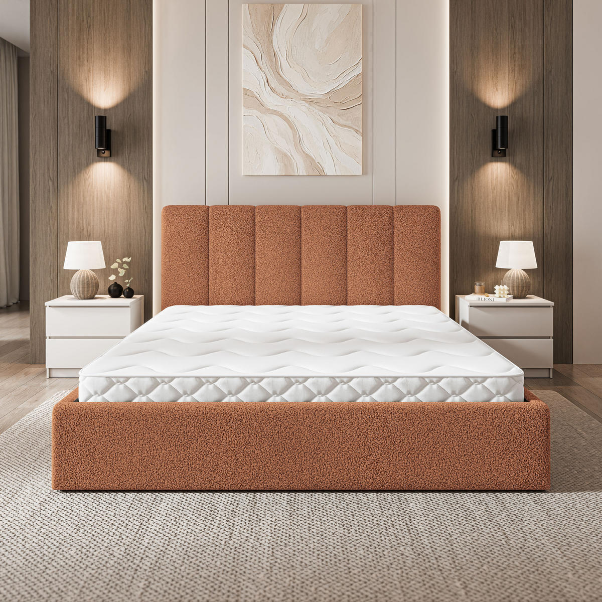 ČALOUNĚNÁ Postel NEMIS 140x200 cm Měděná - měděná, kompozitní dřevo/textil (140/200cm) - MASSENO
