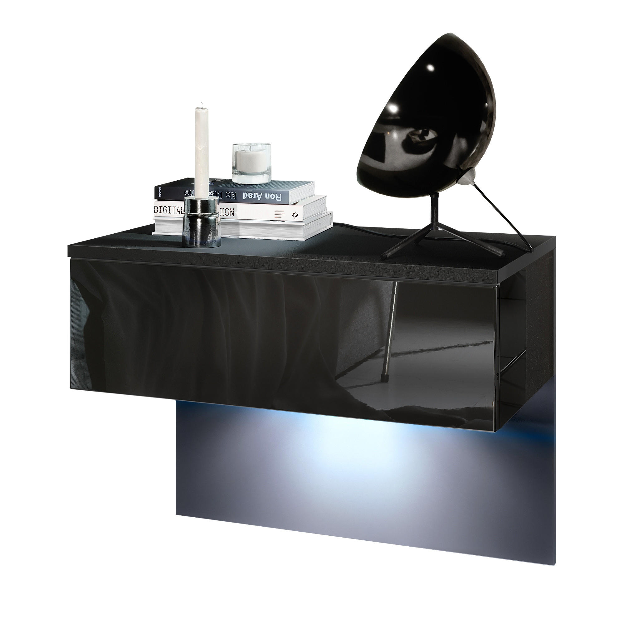 Vladon Nachttisch Schwarz Hochglanz 60x46x35 cm