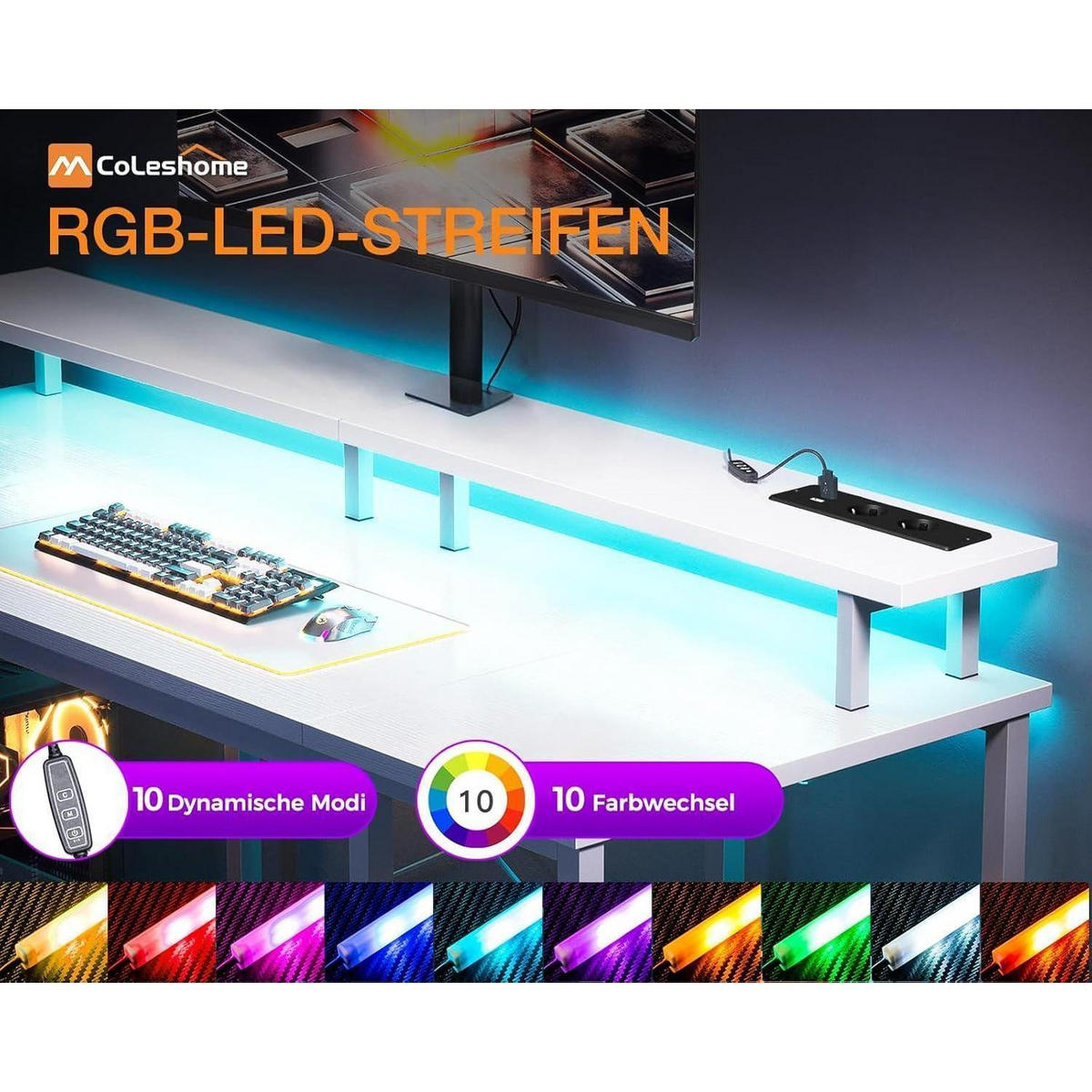 GAMING Tisch mit LED-Beleuchtung Weiß 120 x 50 cm - Weiß, Metall (120/50/86.5cm)