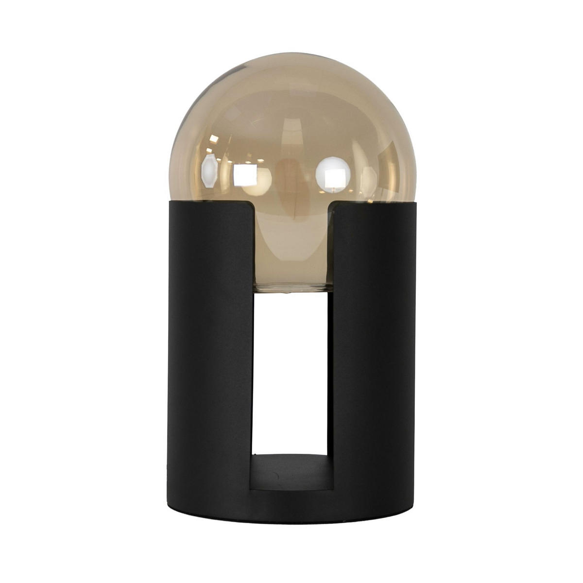 TISCHLEUCHTE aus bernsteinfarbenem Rauchglas und schwarzem Stahl Ø25/43 cm - Schwarz, Glas/Metall (25/25/43cm) - The Lumine