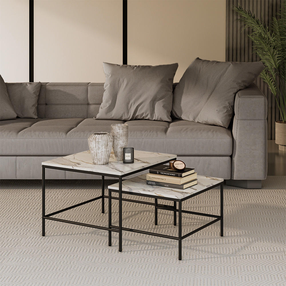 COUCHTISCH-SET Ramio Weiß/Schwarz 60 x 60 cm 2 Teile - Schwarz/Weiß, Holzwerkstoff (60/60/45cm) - Vicco