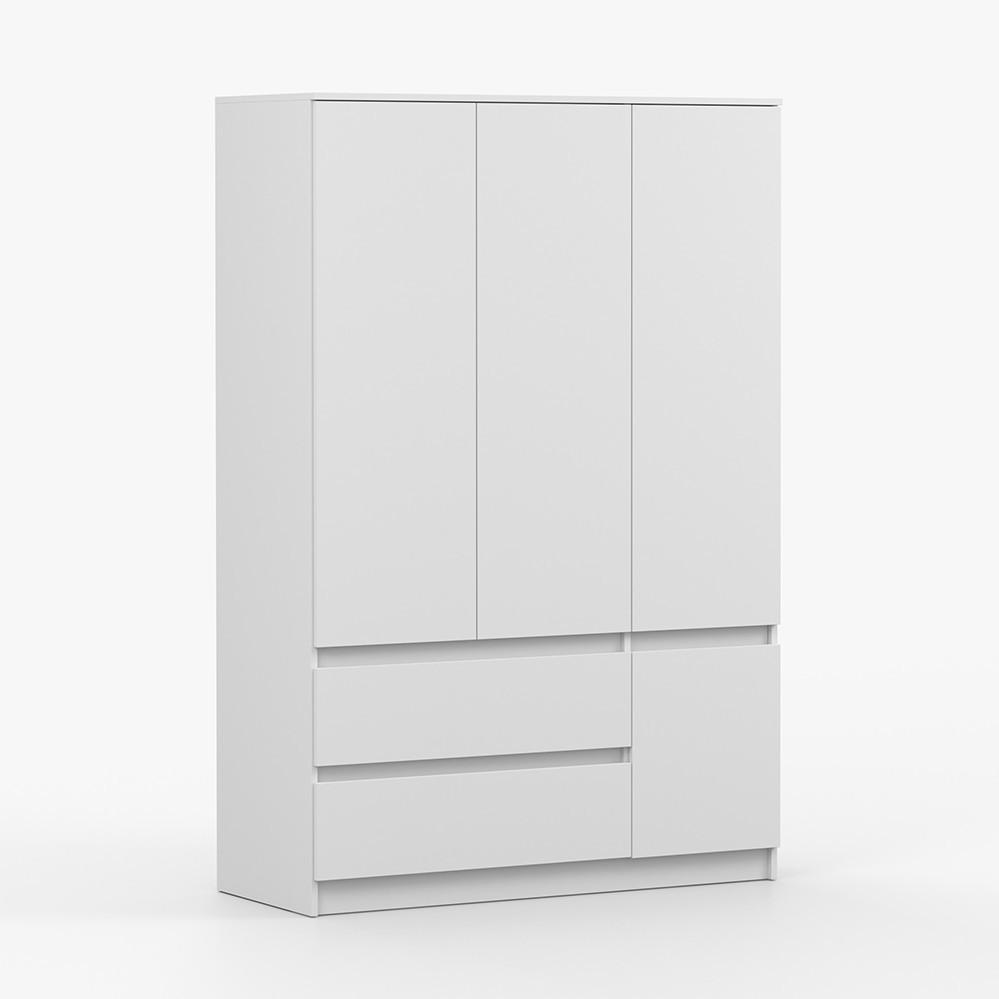 DREHTÜRENSCHRANK SOLO 4D2S, Schlafzimmer, Kleiderschrank Schrank 120 cm Weiß/Weiß, 4-türig, zwei Schubladen, grifflos - Weiß, Holzwerkstoff (120/180/50cm) - imoebel24