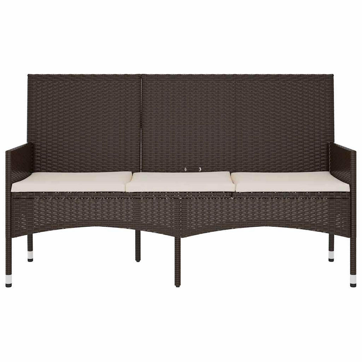 GARTENBANK 3-Sitzer mit Kissen Braun Poly Rattan - Braun, Holz (140/85/51cm) - furnicato