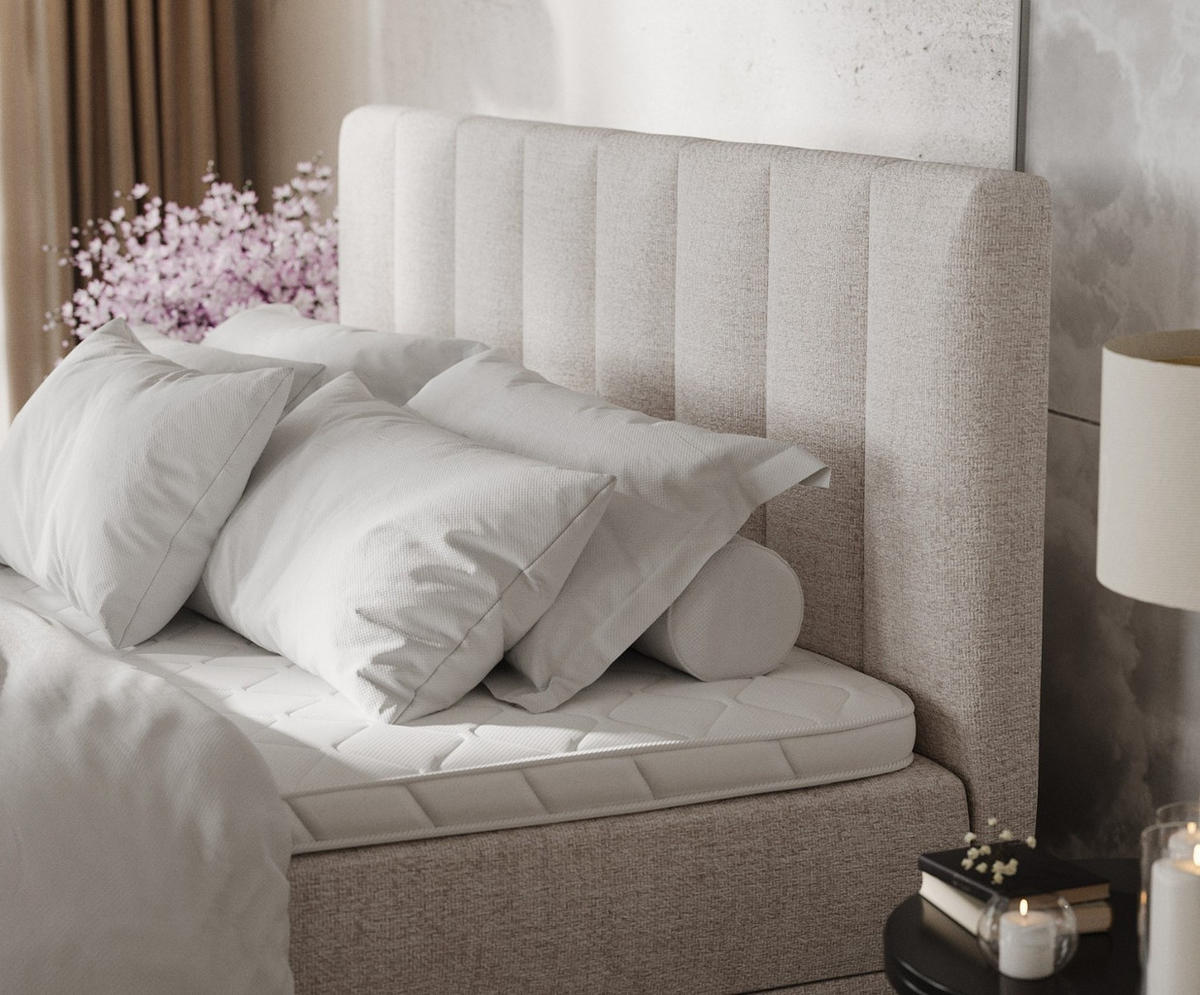 BOXBETT Lusso 200/200 cm Hellbeige im Neve Stoff - Sandfarben/Schwarz, Holz/Holzwerkstoff (200/200cm) - AltaBeds