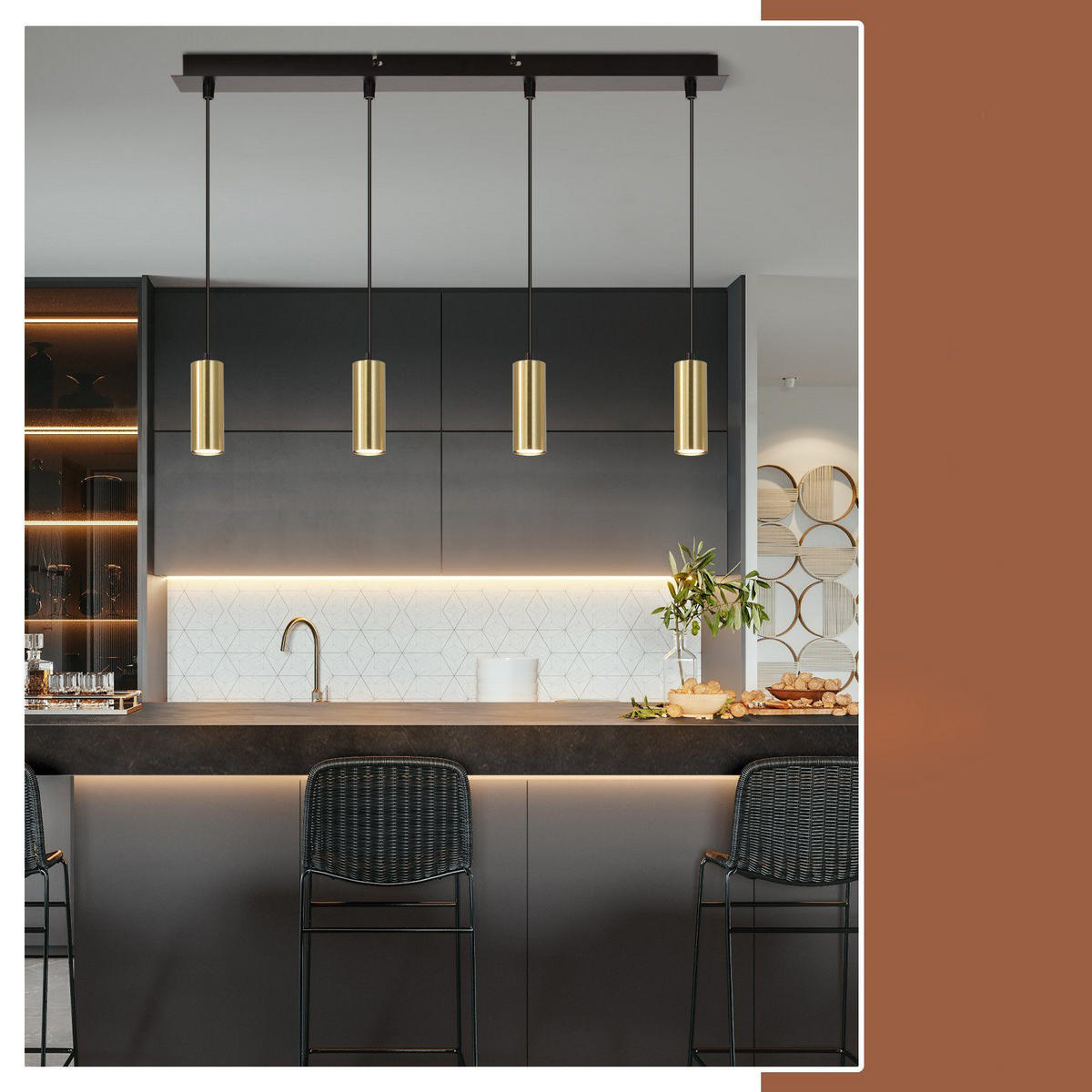 PENDELLEUCHTE Zara 170/60/5.5 cm - Schwarz, Holz (170/60/5.5cm) - ZMH