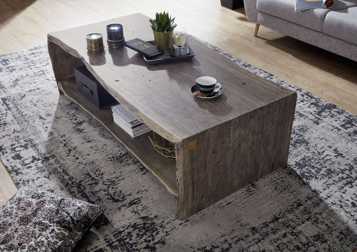 COUCHTISCH Akazie 150x70x45 grau lackiert PURE ACACIA #429 - Grau, Holz (150/70/45cm) - Massivmoebel24