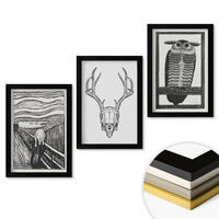 WANDBILDER 3er-Set - 20x30 cm Schwarzer Rahmen - Grafiken mit schreiendem Totenkopf-Eulen - Schwarz, Kunststoff (20/30cm) - ArtPrintCave
