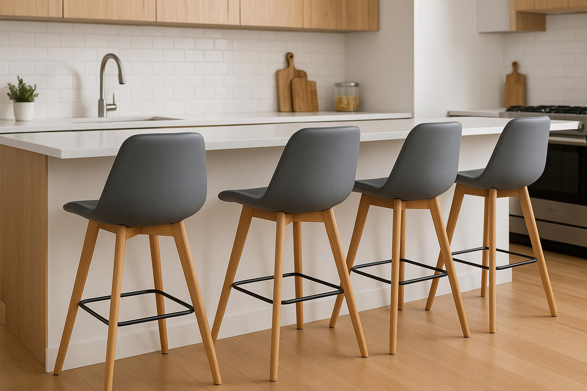BARHOCKER 2er Set Meta Kunstleder natura grau - Grau, Holz/Kunststoff (48/112/56cm) - TPFLiving