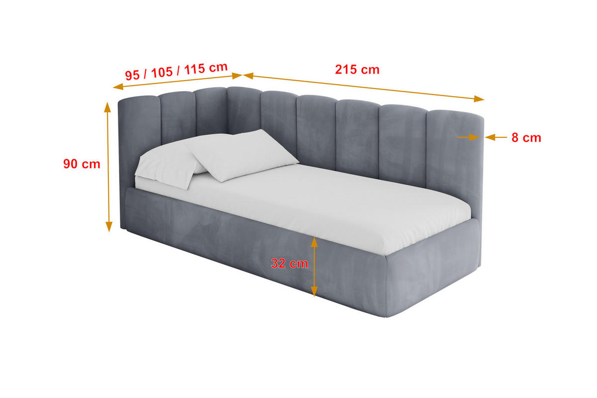 EINZELLBETT Jugendbett mit Bettkasten und Matratze H3/H4, Rechts - DEXY 80x200 Grau - Blaugrau, Holzwerkstoff/Textil (80/200cm) - ALTDECOR