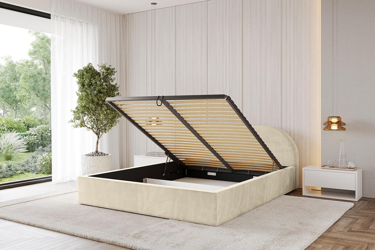 POLSTERBETT mit Bettkasten und Lattenrost, Bett mit Matratze H3/H4 - TIVON-V1 180x200 Beige - Ecru, Holzwerkstoff/Textil (180/200cm) - ALTDECOR