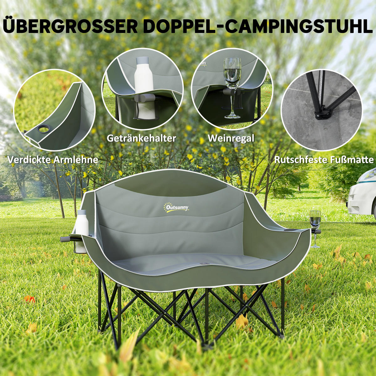 CAMPINGSTUHL Metall Oxfordstoff Grün - Grün, Textil/Metall (50/90/143cm) - Outsunny