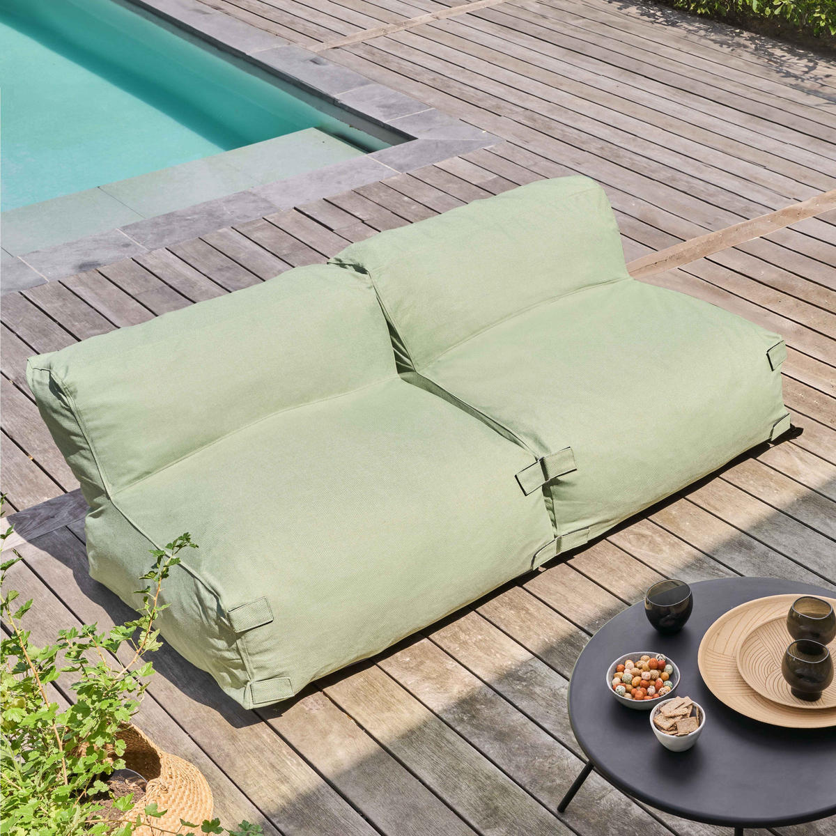 GARTENSOFA mit 2 Sitzplätzen, Kaktusgrünen - Grün, Textil - Oviala