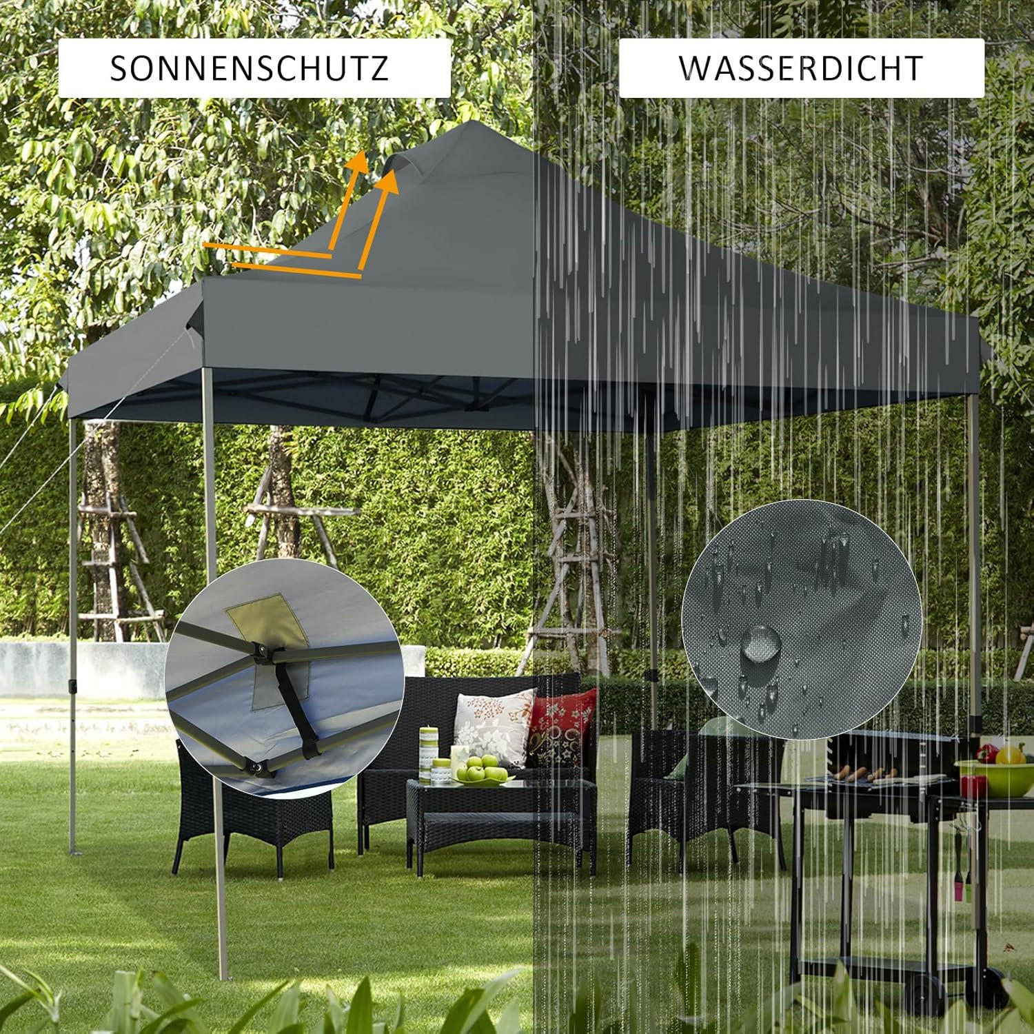 POP-UP-UBERDACHUNGSZELT Grau - Grau, Textil (300/335/300cm) - COSTWAY