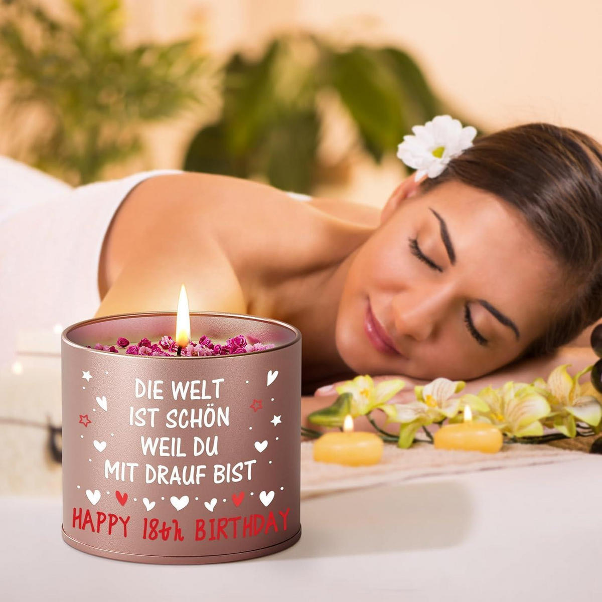 KERZE 18. Geburtstag Sojawachs Lavendelduft Metallhülle - Pink, Metall (8.5cm)