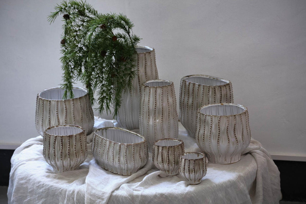 TOPF Dell Beige 28/16.5/14cm - Beige, Keramik (14cm) - PTMD Collection