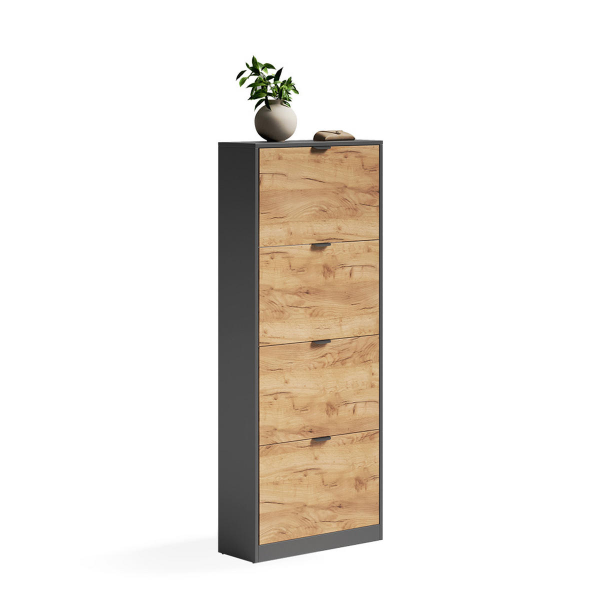 SCHUHKIPPER Gizmo, Goldkraft Eiche/Anthrazit, 59 x 146.6 cm mit 4 Fächern - Honigeiche/Anthrazit, Holzwerkstoff (59/146.6/22cm) - Vicco