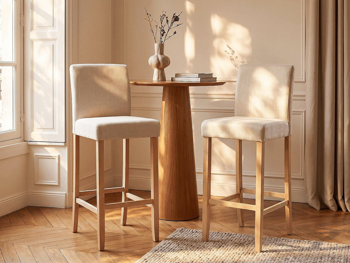BARHOCKER - 50 cm x 47 cm - stoff - cremefarben Rovigo - Creme, Holz/Textil (50/116/47cm) - Vente-Unique