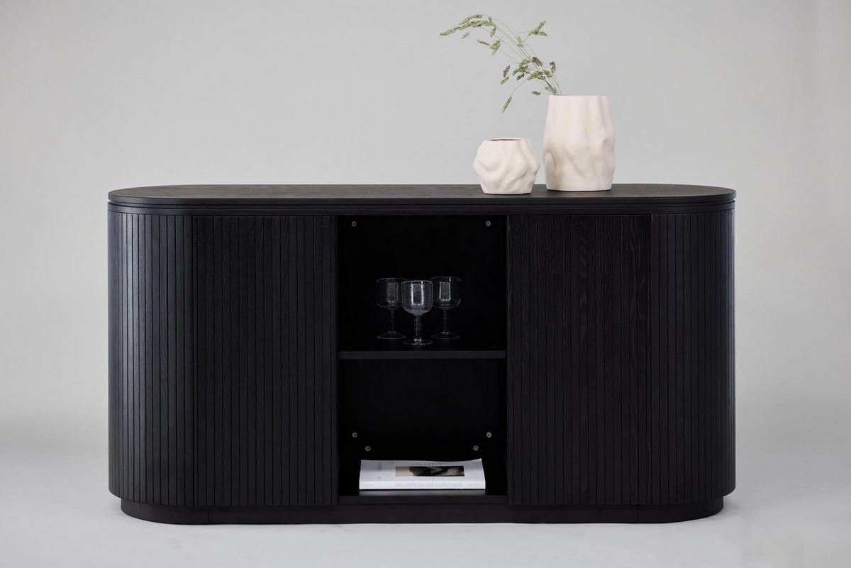 SIDEBOARD FJALLBACKA Schwarz 160x48x80 cm - Schwarz, Holzwerkstoff (160/80/48cm) - FURNLUX