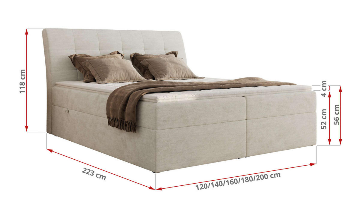 BOXBETT DAGOS 180/200 - Creme Schenille glatt - H4 - Topper T25 - Creme, Textil (180/200cm) - MKS