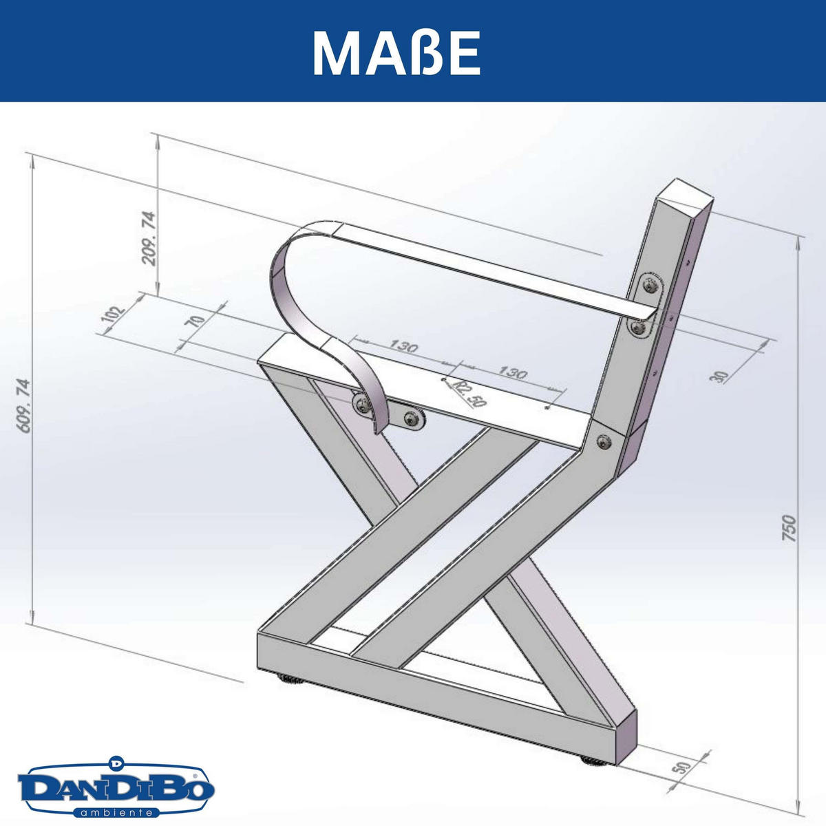 BANKGESTELL mit Lehne Edelstahl 45/75 cm - Edelstahlfarben, Metall (45/75/5cm) - DanDiBo