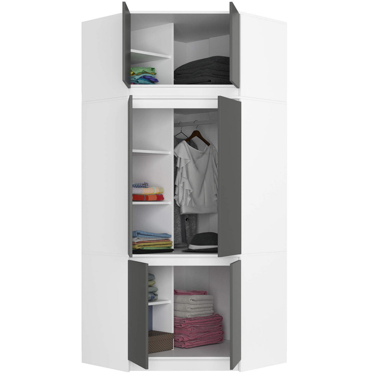 KLEIDERSCHRANK Weiß, Grau 100x50x235 cm - Graphitfarben/Weiß, Holzwerkstoff (100/235/50cm) - Akord