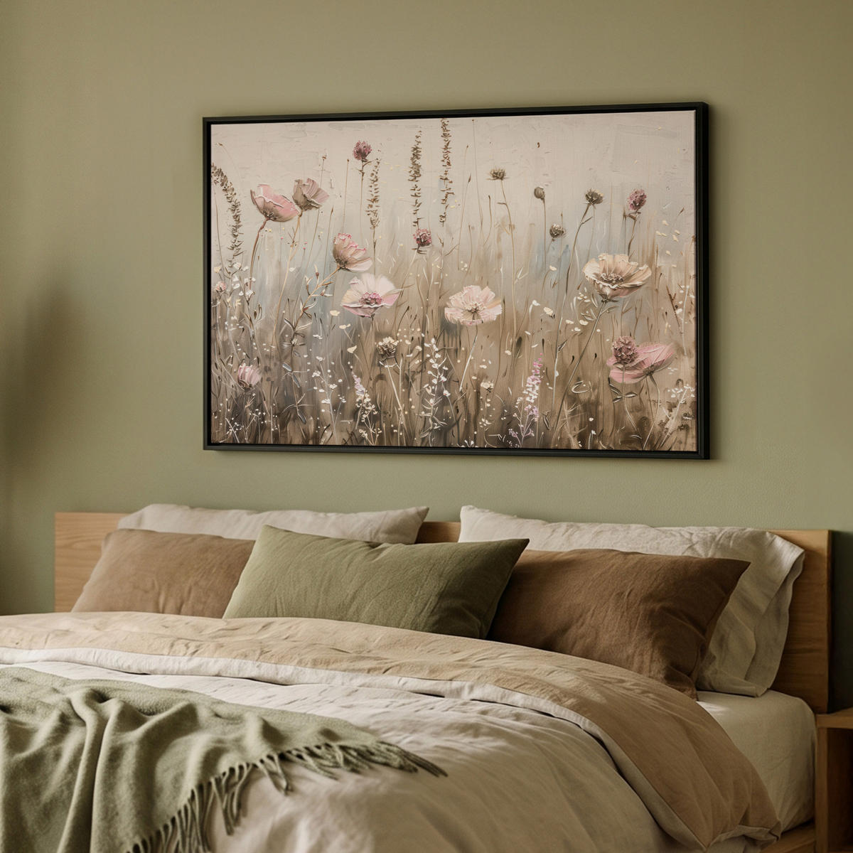 LEINWAND Bilder mit Rahmen - Blumen - Rosa - Modern - Beige - 90x60 - Beige, Textil (90/60cm) - MuchoWow