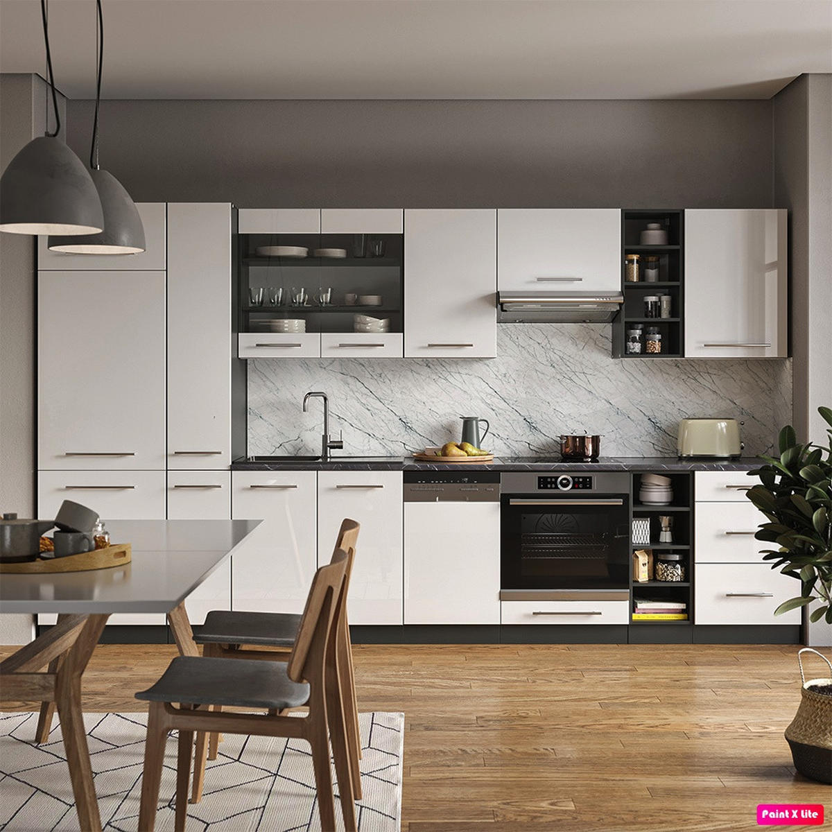 PENTRY Fame-Line Vit högblank/antracit 355 cm , AP Marble - Antracit/Vit högglans, Träbaserade material (355/206.8/60cm) - Vicco