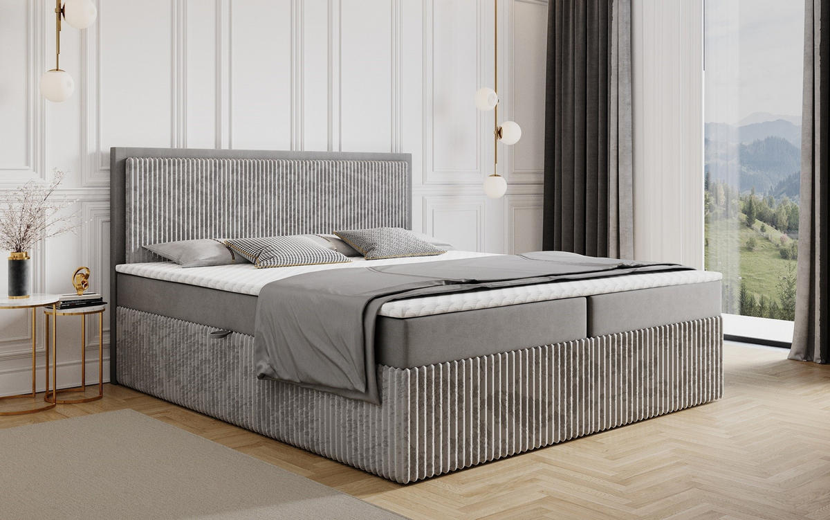 BOXBETT Labett CLEO 160/220 Beige Velvet-Cord – H3 - Beige, Holz (160/220cm) - Labett
