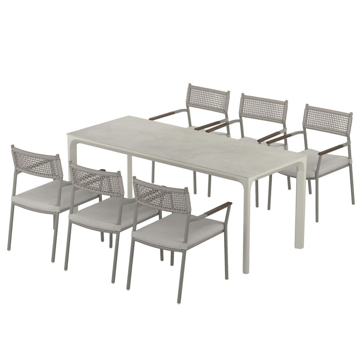 GARTENESSGRUPPE - 7-teilig - Aluminium / Granit - Grau - Grau, Kunststoff/Textil - home24